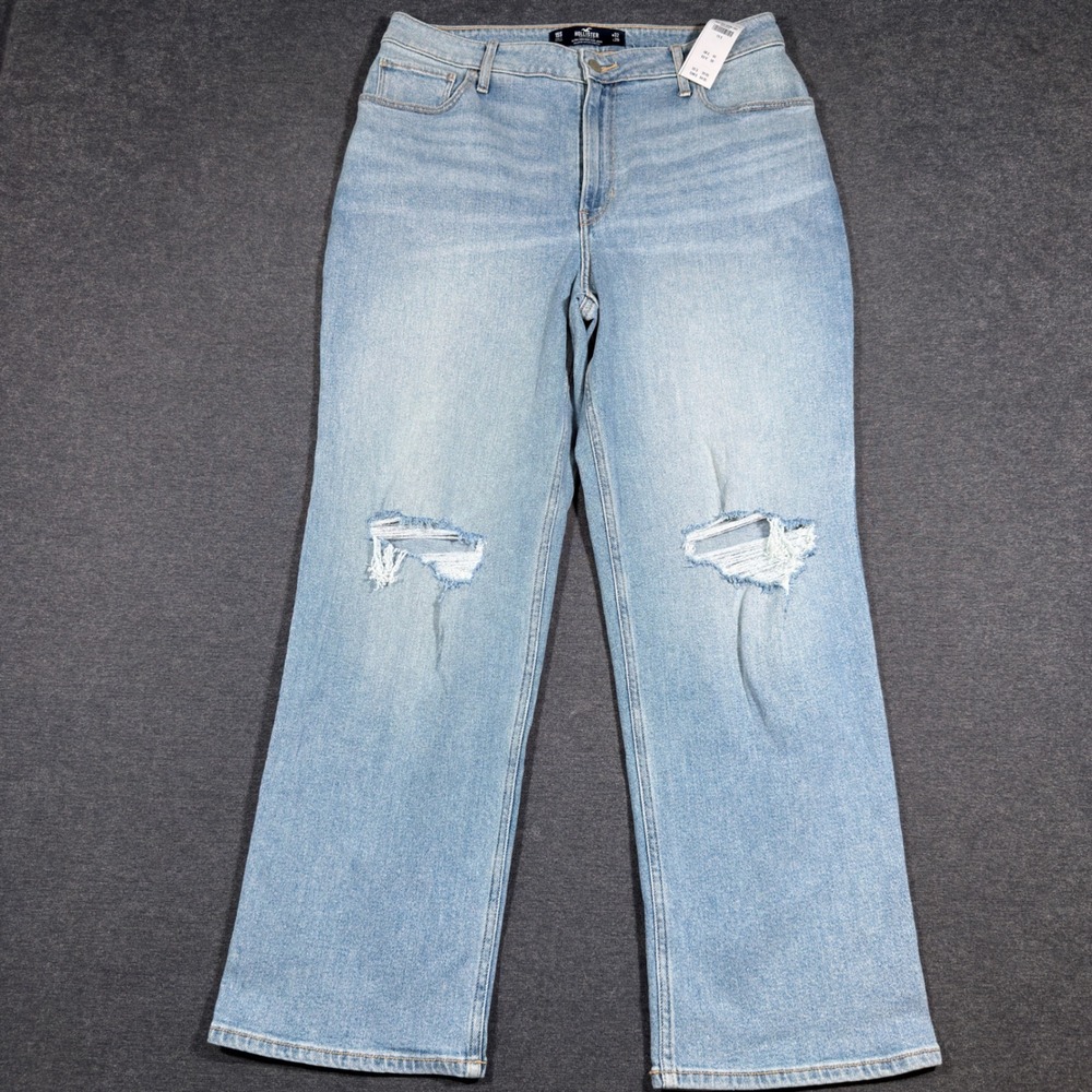 Hollister Dad Jeans Women 15S Blue Ultra High-Rise Distressed Wide Leg Baggy